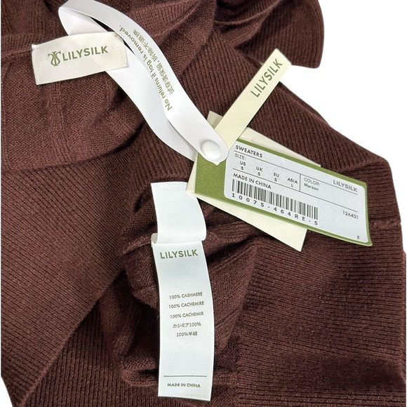 LILYSILK V-Neck Cashmere Knit Sweater, Fruitwood, Small - Picture 7 of 13